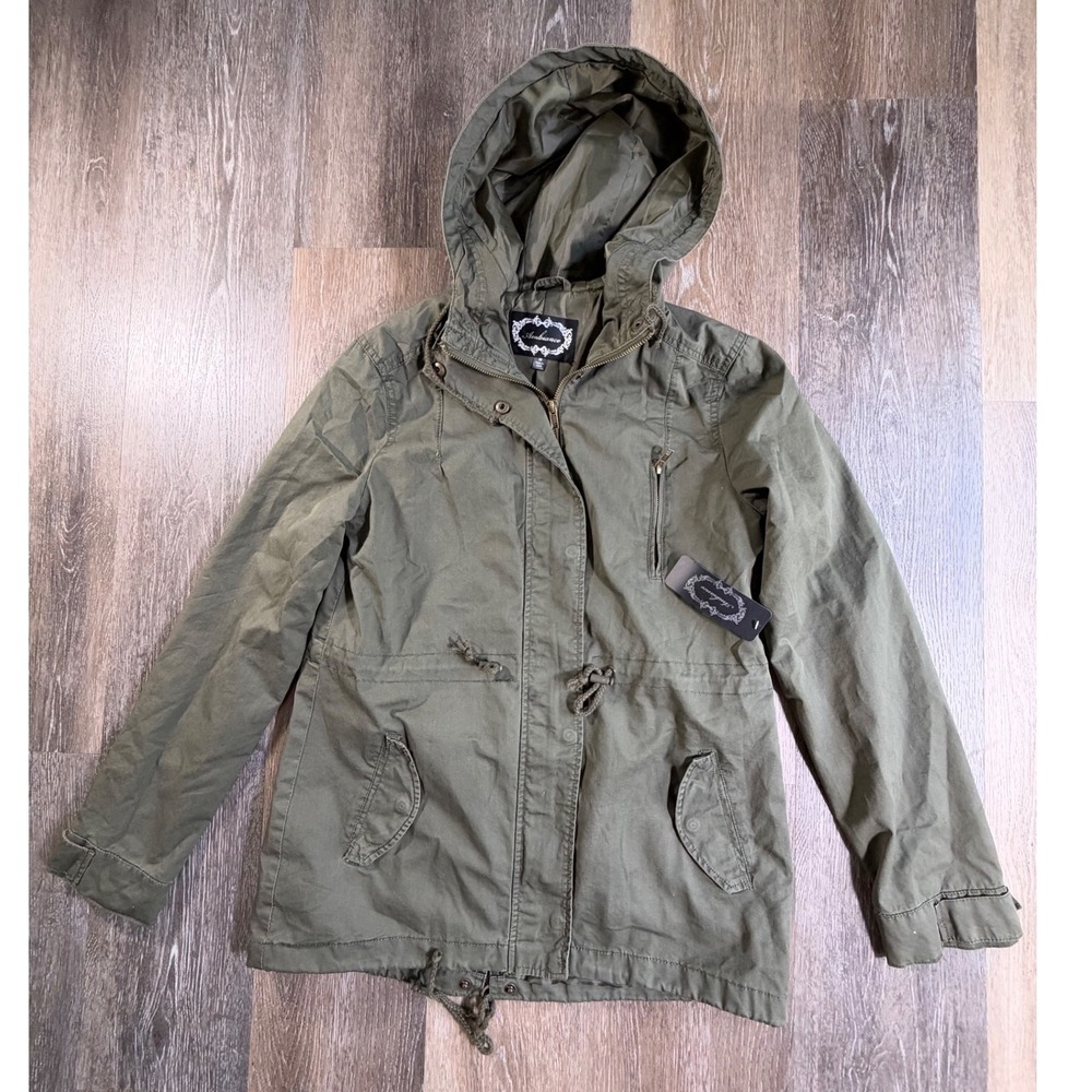 Ambiance Utility Jacket Womens Medium Green Hooded Drawstring Waist Parka Coat